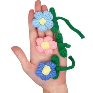 Wepetyo 20 Pcs Crochet Flowers Knitting Flower Appliques Embellishments for DIY Hair Clothes Hats Bags Sewing Decor Craft Home Decoration(Mixed Colors)