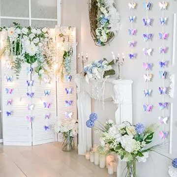 Zonon 3D Butterfly Hanging Garlands Decoration Butterfly Laser Paper Party Streamers Backdrop for Graduation Wedding Birthday Fairly Baby Shower Party Decorations(4 Pieces)