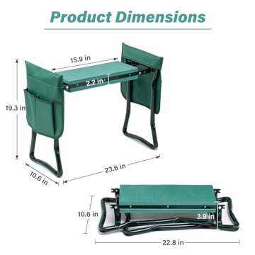 Simple Deluxe Garden Kneeler and Seat, Foldable Kneeling Stool with Thicker EVA Foam Pad Heavy Duty Bench, with Tool Pouch, Gifts for Outdoor Gardening, Fishing, Green