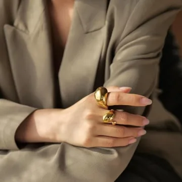 SLOONG Waterdrop Ring 18K Gold Plated Statement Ring