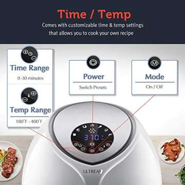 Ultrean 8.5 Quart Electric Air Fryer with 7 Presets, LCD Digital Touch Screen, and Detachable Basket, ETL/UL Certified, 18 Month Warranty, 1700W, White