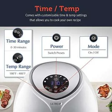 Ultrean 8.5 Quart Electric Air Fryer with 7 Presets, LCD Digital Touch Screen, and Detachable Basket, ETL/UL Certified, 18 Month Warranty, 1700W, White