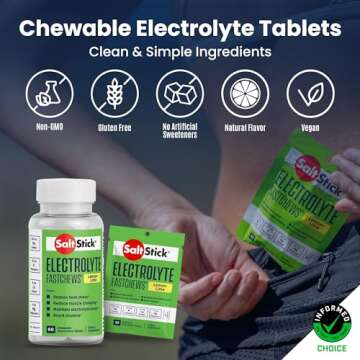 SaltStick FastChews Electrolytes - 60 Chewable Electrolyte Tablets - Lemon Lime Flavor - Salt Tablets for Running, Fast Hydration, Leg Cramps Relief - Non-GMO, Vegan, Gluten Free