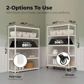 HOMEDANT House White 5-Tier Metal Boltless Rolling Cart Shelf Rack Casters Heavy Duty Wheel Shelving...