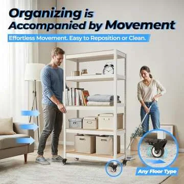 HOMEDANT 5-Tier Metal Rolling Shelf with Adjustable Storage