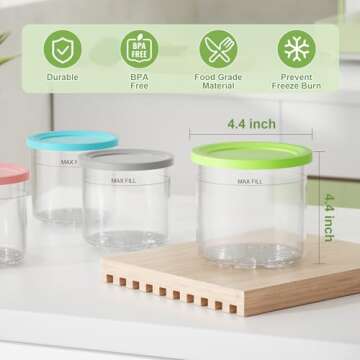 4 Pack Creami Pint Containers and Lids for Ninja, Compatible with Ninja NC299 NC300 Series Creami Maker Maker Machine Accessories, BPA Free & Dishwasher Safe, Assorted Colors