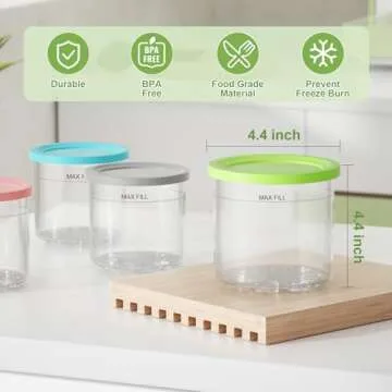 4 Pack Creami Pint Containers and Lids for Ninja, Compatible with Ninja NC299 NC300 Series Creami Maker Maker Machine Accessories, BPA Free & Dishwasher Safe, Assorted Colors