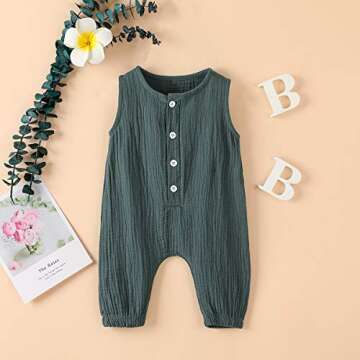 Arleysh Newborn Baby Girl Romper Jumpsuit Cotton Linen Sleeveless Ruffled Bodysuit Infant Summer Clothes Outfits (Green, 6-12 Months)