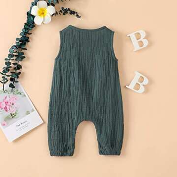 Arleysh Newborn Baby Girl Romper Jumpsuit Cotton Linen Sleeveless Ruffled Bodysuit Infant Summer Clothes Outfits (Green, 6-12 Months)