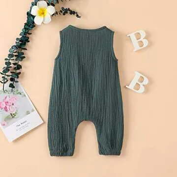 Arleysh Newborn Baby Girl Romper Jumpsuit Cotton Linen Sleeveless Ruffled Bodysuit Infant Summer Clothes Outfits (Green, 6-12 Months)