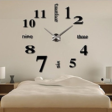 Arabic Numerals Time Large Size Modern DIY Frameless 3D Big Mirror Surface Wall Clock Watches Home Living Room Bedroom Office Decoration Self-Adhesive Wall Sticker Decor (MQ-005-Black)
