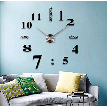 Arabic Numerals Time Large Size Modern DIY Frameless 3D Big Mirror Surface Wall Clock Watches Home Living Room Bedroom Office Decoration Self-Adhesive Wall Sticker Decor (MQ-005-Black)