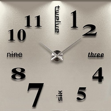 Arabic Numerals Time Large Size Modern DIY Frameless 3D Big Mirror Surface Wall Clock Watches Home Living Room Bedroom Office Decoration Self-Adhesive Wall Sticker Decor (MQ-005-Black)