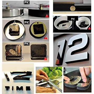 Arabic Numerals Time Large Size Modern DIY Frameless 3D Big Mirror Surface Wall Clock Watches Home Living Room Bedroom Office Decoration Self-Adhesive Wall Sticker Decor (MQ-005-Black)