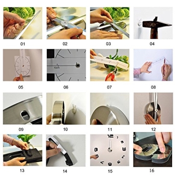 Arabic Numerals Time Large Size Modern DIY Frameless 3D Big Mirror Surface Wall Clock Watches Home Living Room Bedroom Office Decoration Self-Adhesive Wall Sticker Decor (MQ-005-Black)