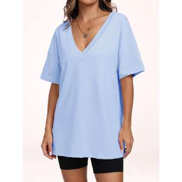 ANRABESS Women's Oversized T-Shirt Short Sleeve V Neck Loose Baggy Reversible Tops Casual Tee Shirts...