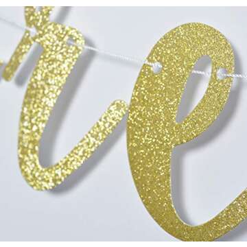 Future Mr & Mrs Banner for Engagement Bridal Shower Bride and Groom Party Decorations Pre-Strung Sign (Gold Glitter)