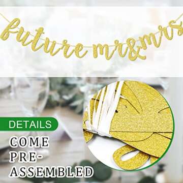 Future Mr & Mrs Banner for Engagement Bridal Shower Bride and Groom Party Decorations Pre-Strung Sign (Gold Glitter)