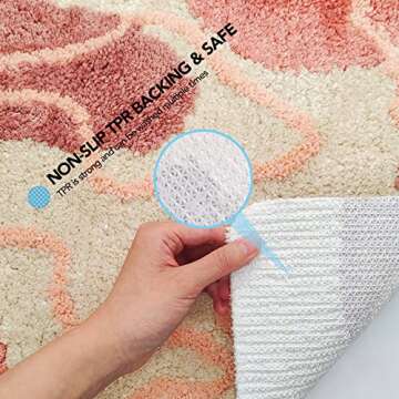 ANNARUGER Bathroom Rug, Extra Soft Shaggy Bath Rug, Ultra Absorbent Microfiber Bathroom Floor Mat, Machine Wash, Bath Mat for Bathroom Non Slip for Tub, Shower, Bath Room (20"x 32", Beige Red)