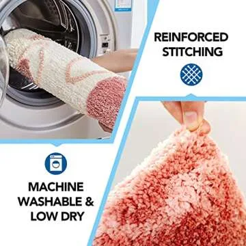 ANNARUGER Bathroom Rug, Extra Soft Shaggy Bath Rug, Ultra Absorbent Microfiber Bathroom Floor Mat, Machine Wash, Bath Mat for Bathroom Non Slip for Tub, Shower, Bath Room (20"x 32", Beige Red)