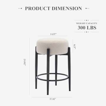 COLAMY Modern Bar Stools Set of 4, 24" Sherpa Counter Height Stools with Round Soft Padded Boucle Ba...