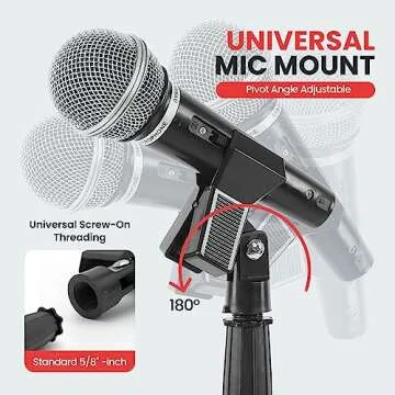 PYLE-PRO Microphone Stand - Universal Mic Mount with Heavy Compact Base, Height Adjustable (2.8’ - 5’ ft.) - PMKS5