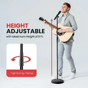 PYLE-PRO Microphone Stand - Universal Mic Mount with Heavy Compact Base, Height Adjustable (2.8’ - 5’ ft.) - PMKS5
