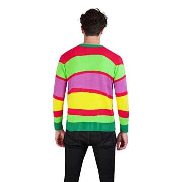 Holiday Hype Men's Festive Ugly Christmas Holiday Party Pull Over Sweater, Retro Santa Poster, Large