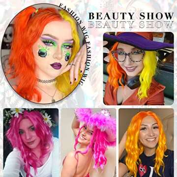 Nnzes Short Bob Wavy Curly Wig Synthetic Cosplay Bob Wig Shoulder Length Hair for Black Women Middle...