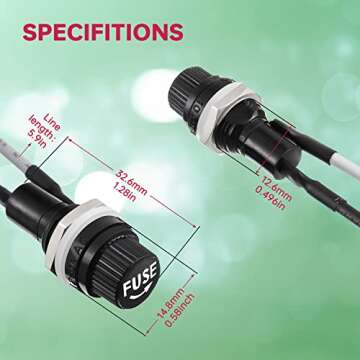 EPLZON Panel Mount Fuse Holder 5x20 mm & Fast Blow Glass Fuse Kit