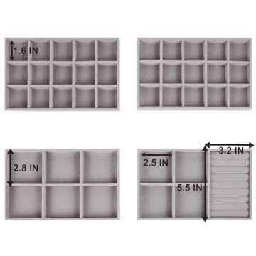 Set of 4 Stackable Jewelry Trays Organizer, Velvet Earring Organizer, Jewelry Organizer Showcase Display Drawer Organizer Storage, Earring Holder Necklace Bracelet Ring Accessary Organizers (Gray)