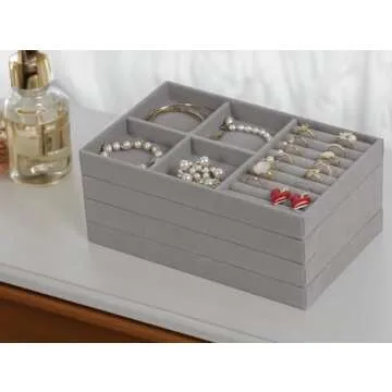 Stackable Jewelry Organizer - Set of 4 Velvet Trays