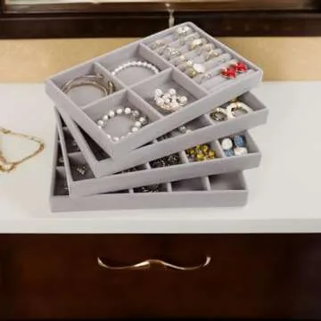 Stackable Jewelry Organizer - Set of 4 Velvet Trays