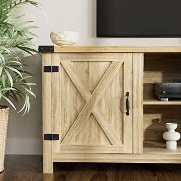 YESHOMY Modern Farmhouse TV Stand with Two Barn Doors and Storage Cabinets for Televisions up to 65+ Inch, Entertainment Center Console Table, Media Furniture for Living Room, 58 Inch, White Oak