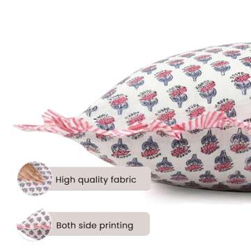 CPC Pink Sapphire Ruffle Throw Pillow Covers for Couch, 24x24 Inch Cotton Stripe Ruffle Couch Pillows for Living Room, Hidden 20 Inch Zipper Boho Pillow Case or Cute Outdoor Pillows