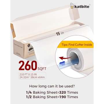 Katbite Parchment Paper Roll for Baking, 2 Pack of 15 in x 210 ft, Heavy Duty Cooking Paper for Baki...