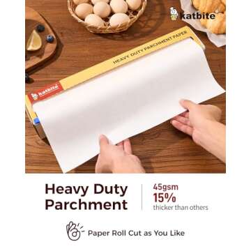Katbite Parchment Paper Roll for Baking, 2 Pack of 15 in x 210 ft, Heavy Duty Cooking Paper for Baking Bread, Cookies, Non-stick for Oven, Air Fryer, Steamer, Heat Press with 2Pcs of Slide Cutter