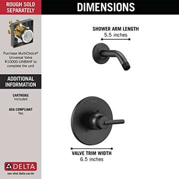 Delta Trinsic 14 Series Shower Trim Kit | Matte Black | Durable Design