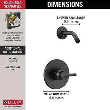 Delta Trinsic 14 Series Shower Trim Kit | Matte Black | Durable Design
