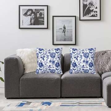 Blue and White Porcelain Floral Butterfly Pillow Covers 18x18 in Vintage Chinoiserie Couch Pillow Ca...