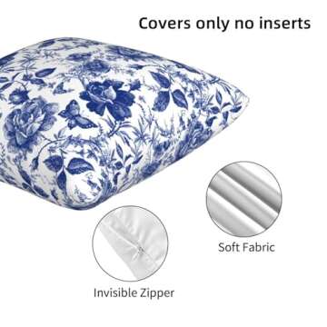 Blue and White Porcelain Floral Butterfly Pillow Covers 18x18 in Vintage Chinoiserie Couch Pillow Case Sets of 2 Modern Decorative Square Throw Pillows for Living Room Cushion Outdoor