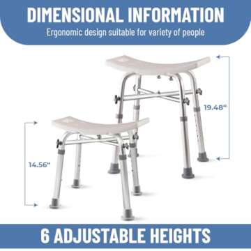 Dr. Kay's Adjustable Shower Chair for Inside Shower with Unique Heavy Duty Crossbar Supports, Shower Stool for Inside tub, Bath Stool, Adjustable Shower Chair for Elderly and Disabled, 350 lb
