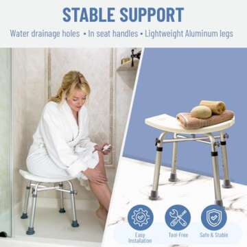 Dr. Kay's Adjustable Shower Chair for Inside Shower with Unique Heavy Duty Crossbar Supports, Shower Stool for Inside tub, Bath Stool, Adjustable Shower Chair for Elderly and Disabled, 350 lb