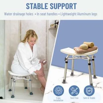 Dr. Kay's Adjustable Shower Chair for Inside Shower with Unique Heavy Duty Crossbar Supports, Shower Stool for Inside tub, Bath Stool, Adjustable Shower Chair for Elderly and Disabled, 350 lb
