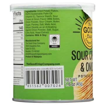 The Good Crisp Company, Good Crisps Minis (Sour Cream and Onion, 1.6 Ounce, Pack of 12) Non-GMO, Allergen Friendly, Potato Chip Snack Pack, Gluten Free Snacks
