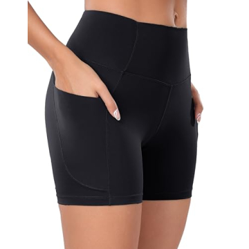 Oalka Women's Short Yoga Side Pockets High Waist Workout Running Shorts New Black M