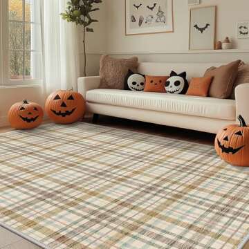 Bavni Washable Rug, Modern Plaid Print Rugs Non-Slip, Soft Low Pile 3x5 Rug, Stain Resistant Area Ru...