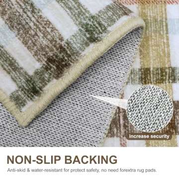 Bavni Washable Rug, Modern Plaid Print Rugs Non-Slip, Soft Low Pile 3x5 Rug, Stain Resistant Area Rugs for Bedroom, Living Room, Kitchen, Ivory/Brown