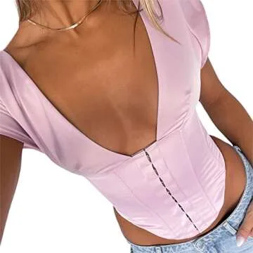 Women Sexy Lace Patchwork Crop Top Spaghetti Strap Push Up Bustier Tank Top Backless Summer Aesthetic Cami Top (Push Up Pink,Medium)