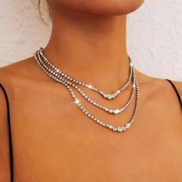 Sixexey Layered Rhinestone Necklace - Elegant Party Jewelry